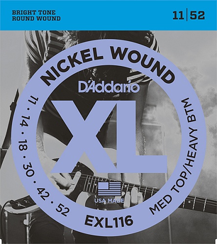 D'Addario EXL116 XL NICKEL WOUND    Meduim Top/Heavy Bottom 11-52 D`Addario